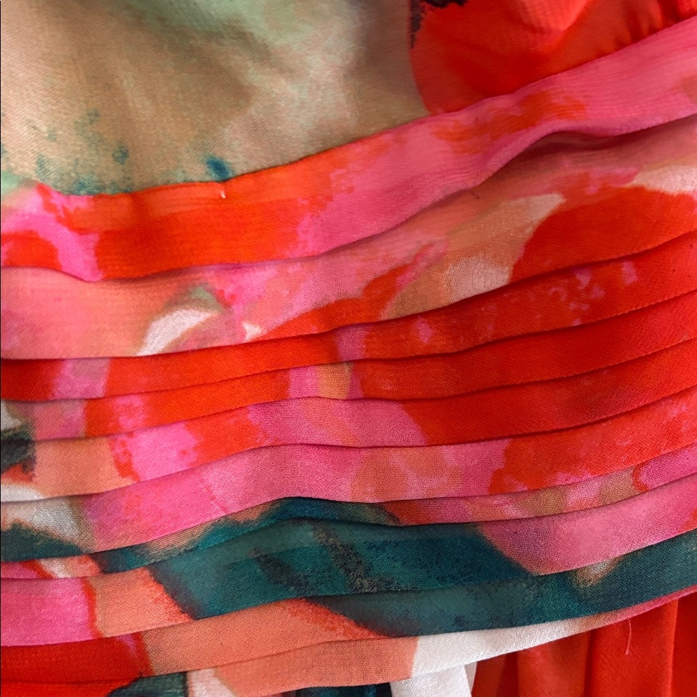 Eliza J Vibrant Multicolor Floral Print Lined Sz 10 One Shoulder Bow Detail - Picture 6 of 13